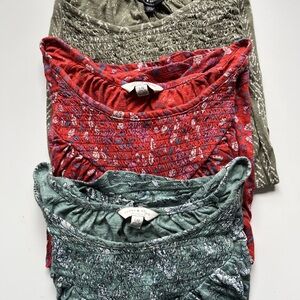 Lucky Brand set of 3 colorful smocked tops